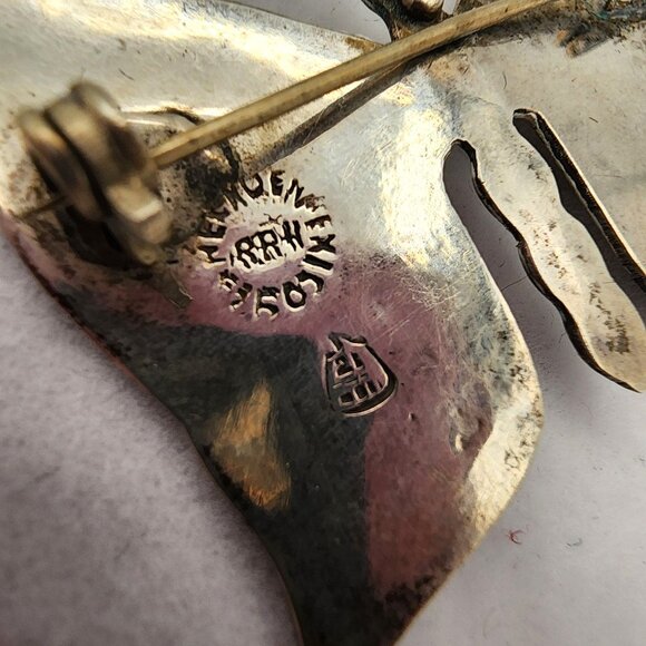 Vintage Mexican Taxco Sterling Silver & Abalone Butterfly Brooch Pin Retro 70s - Picture 4 of 5